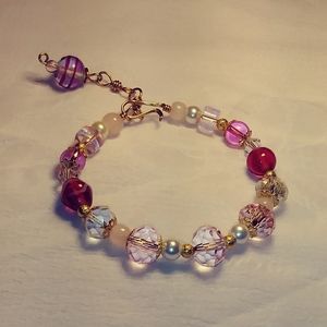 Beaded bangle bracelet (#5, pink)